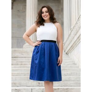 Formal Dress Blue Color Block Stretch Pleated Bodycon Juniors 2XL 17/19